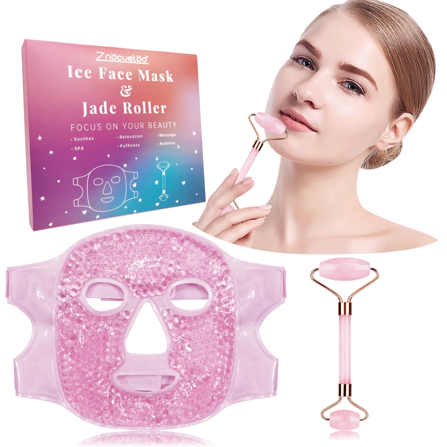 Masque gel froid ZNÖCUETÖD sur le visage, rafraîchit et dégonfle les yeux.