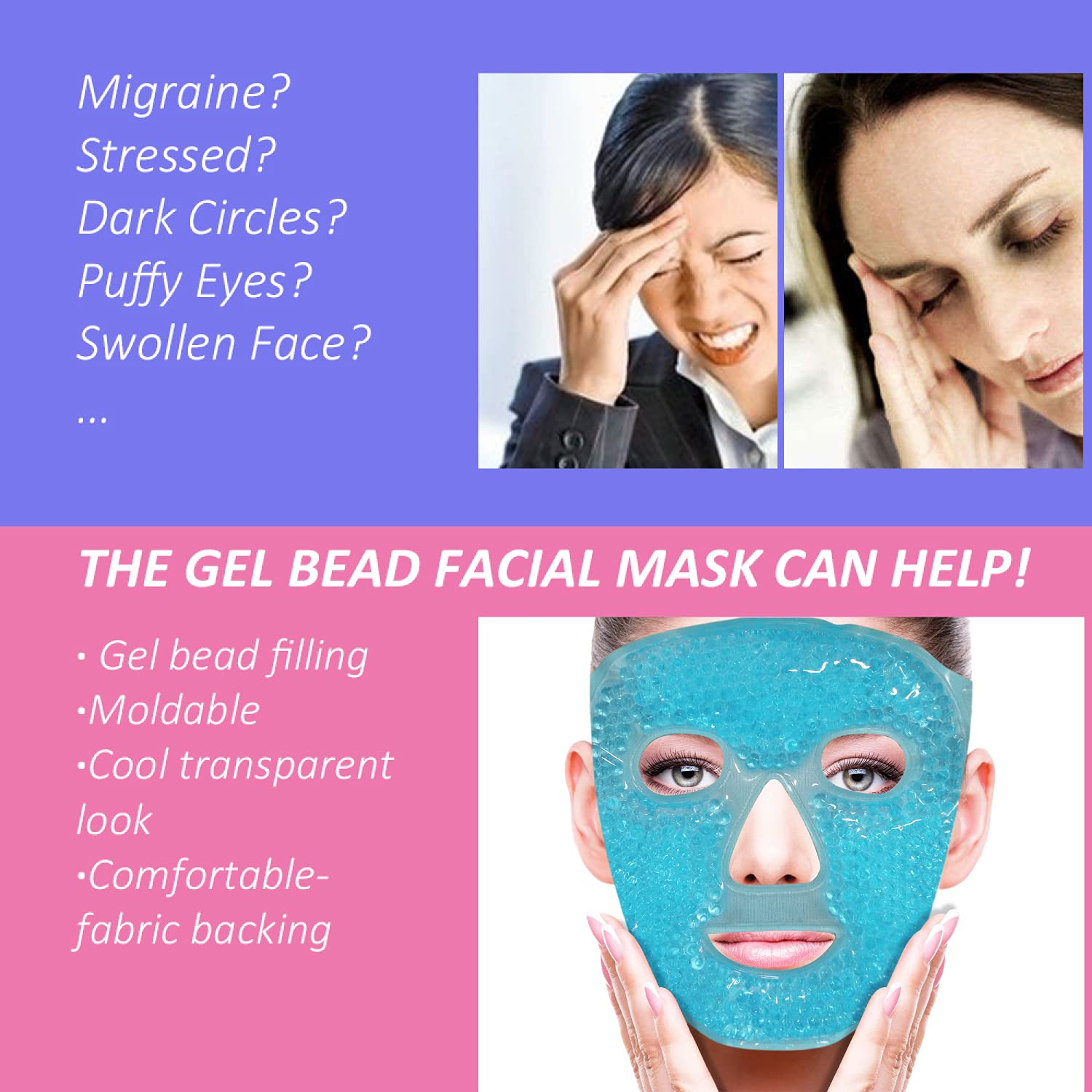 ZNÖCUETÖD Masque yeux gel froid bleu, réduction possible du gonflement.