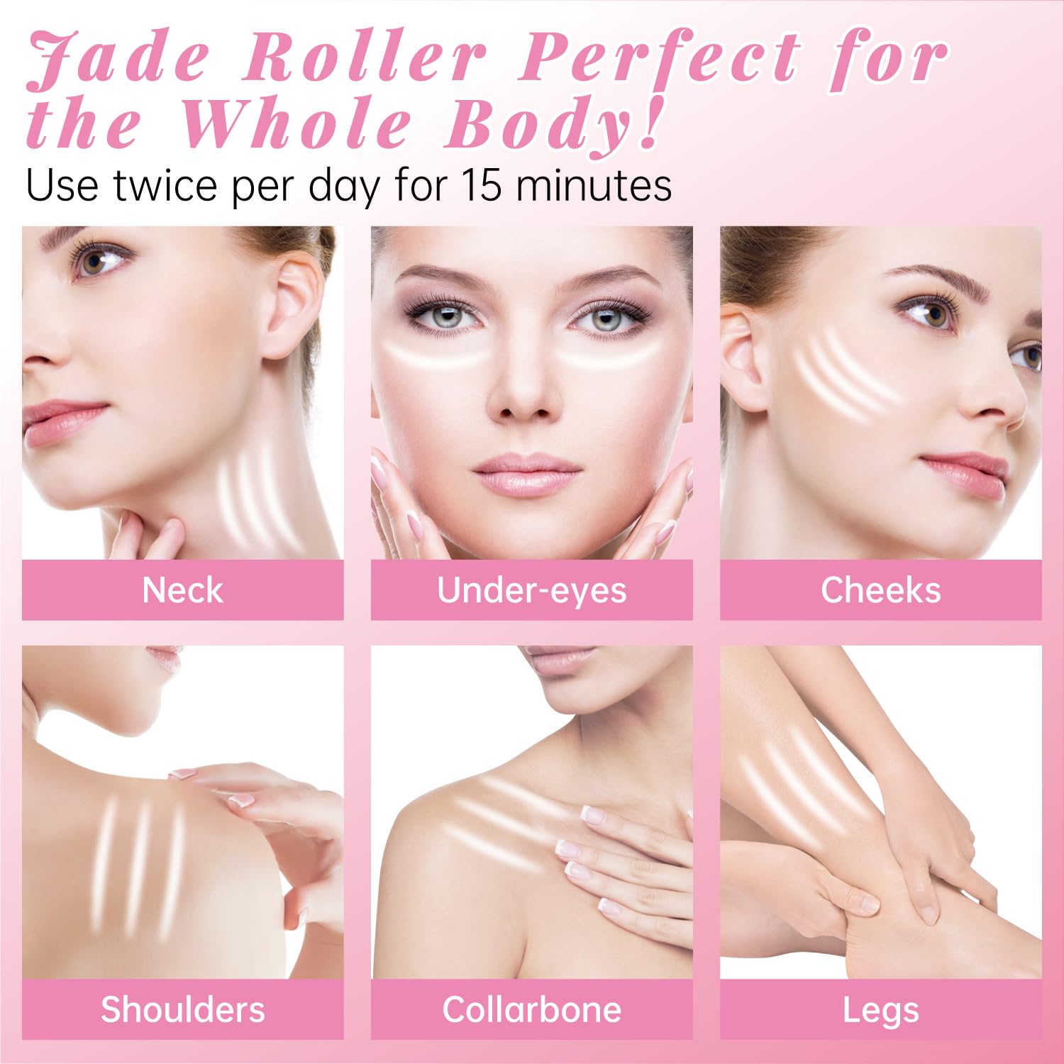 Rouleau jade ZNÖCUETÖD sur mâchoire, stimule la circulation et lissage des traits.