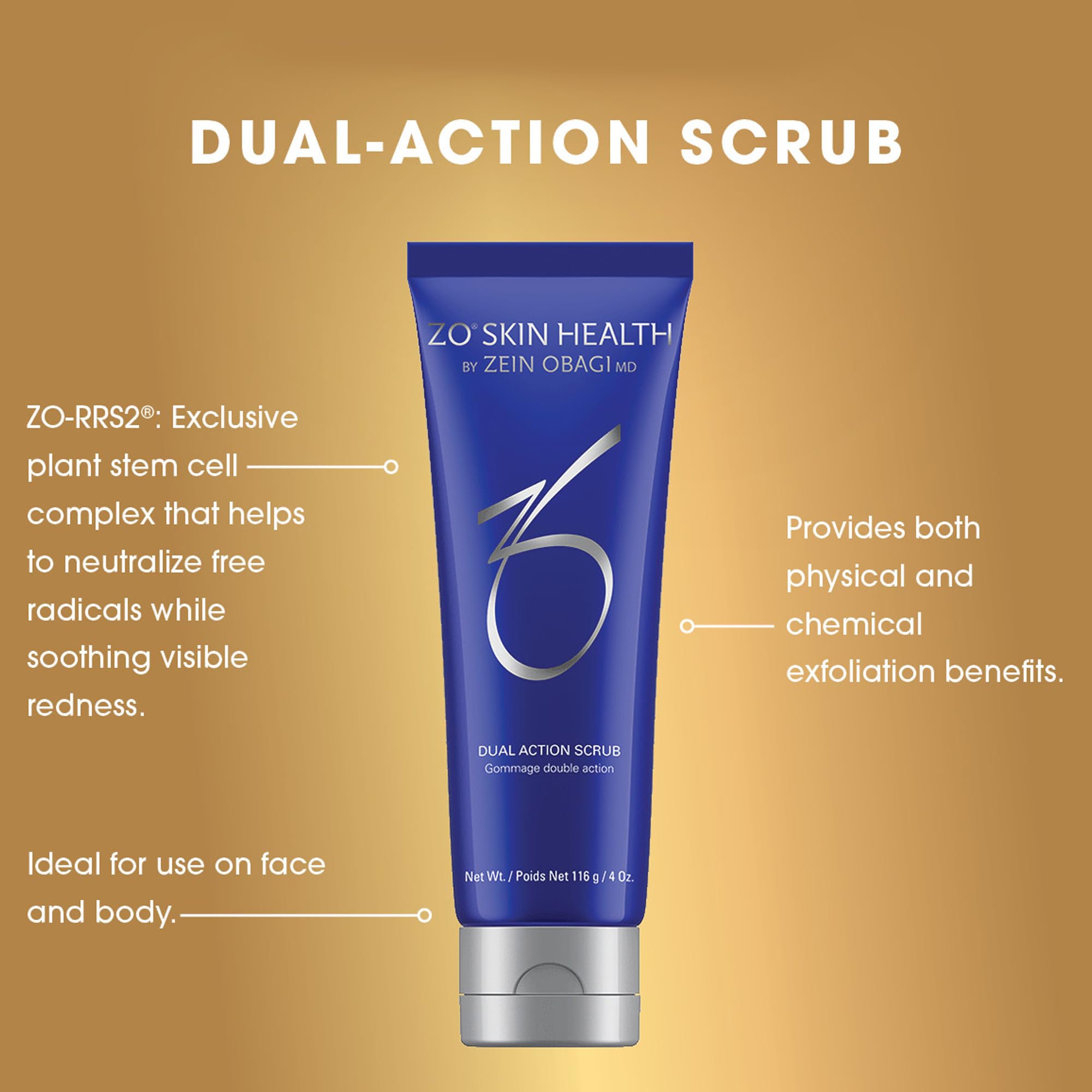 ZO SKIN HEALTH Dual Action Scrub – résultat peau visiblement équilibrée après rinçage