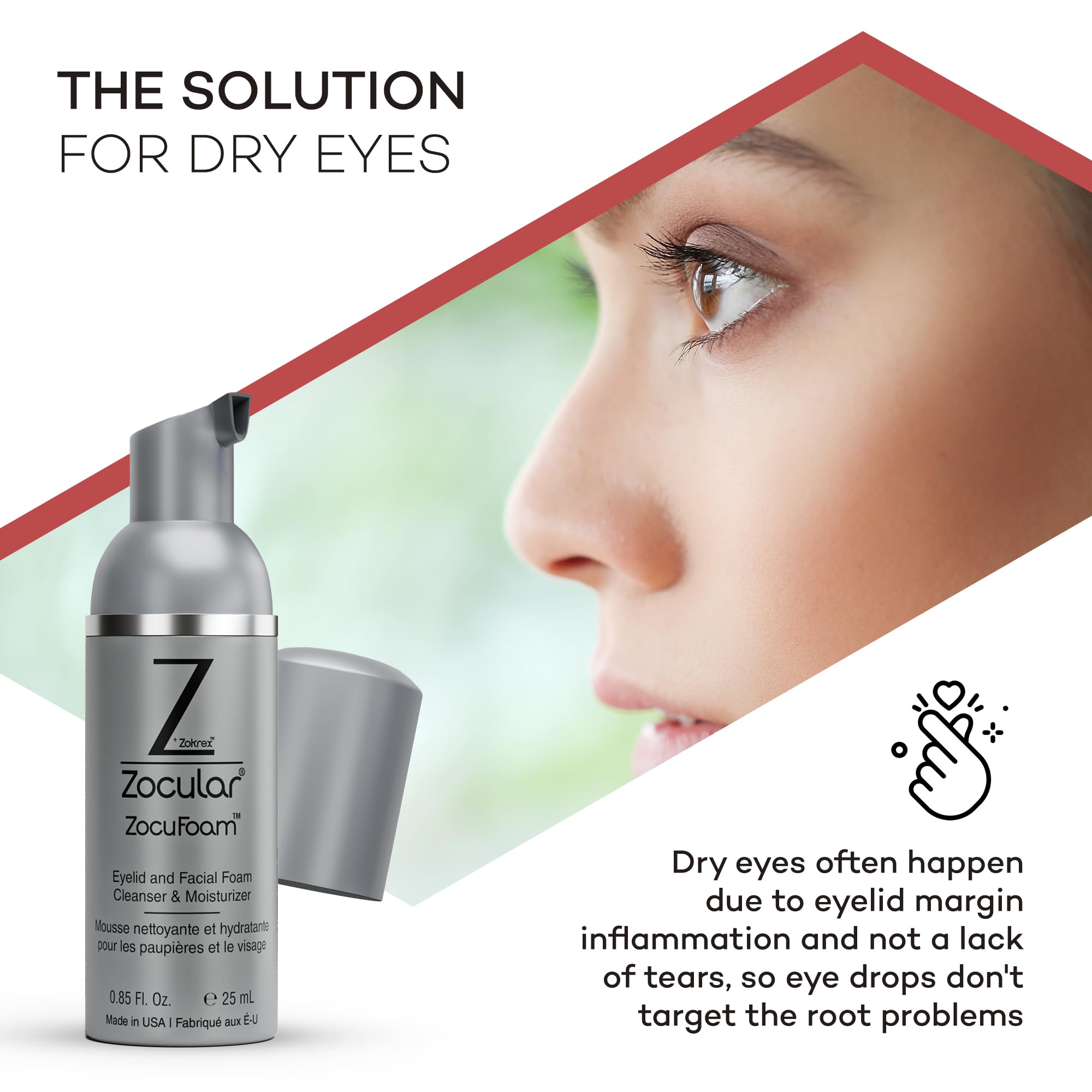 Zocular ZocuFoam élimination-residus-paupières élimine les dépôts sans irritations.