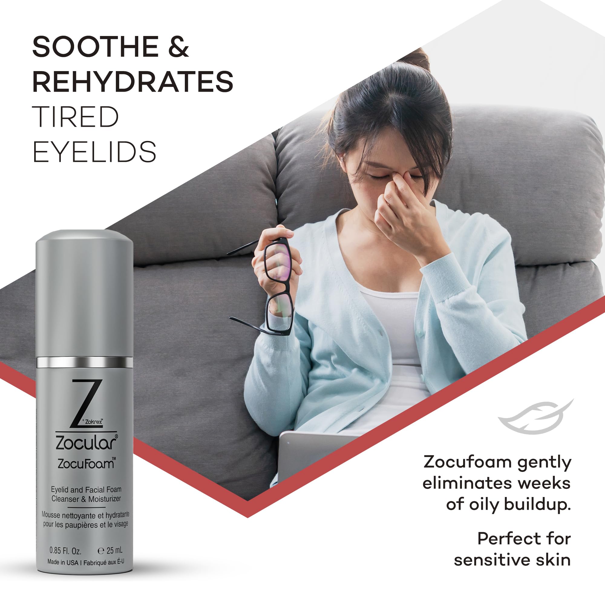 Zocular ZocuFoam regard-rafraîchi apaise le regard après utilisation.