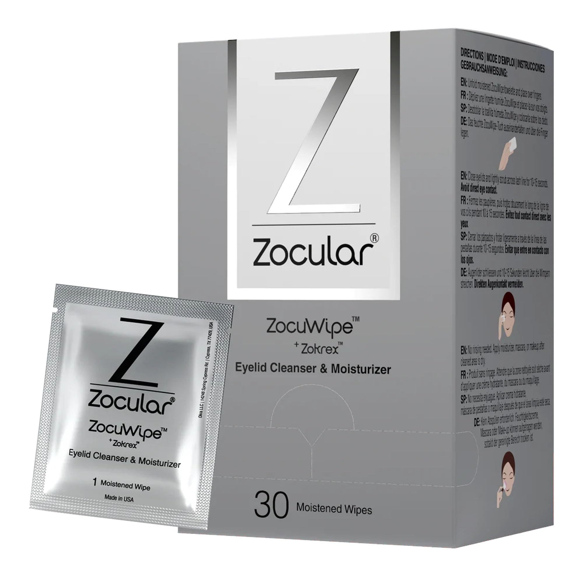 Zocular ZocuWipe emballage etui: pratique pour l'hygiène oculaire.