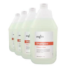 Zogics Shampoing Citrus + Aloe, bouteille en gros plan, parfum frais pour cheveux hydratés.