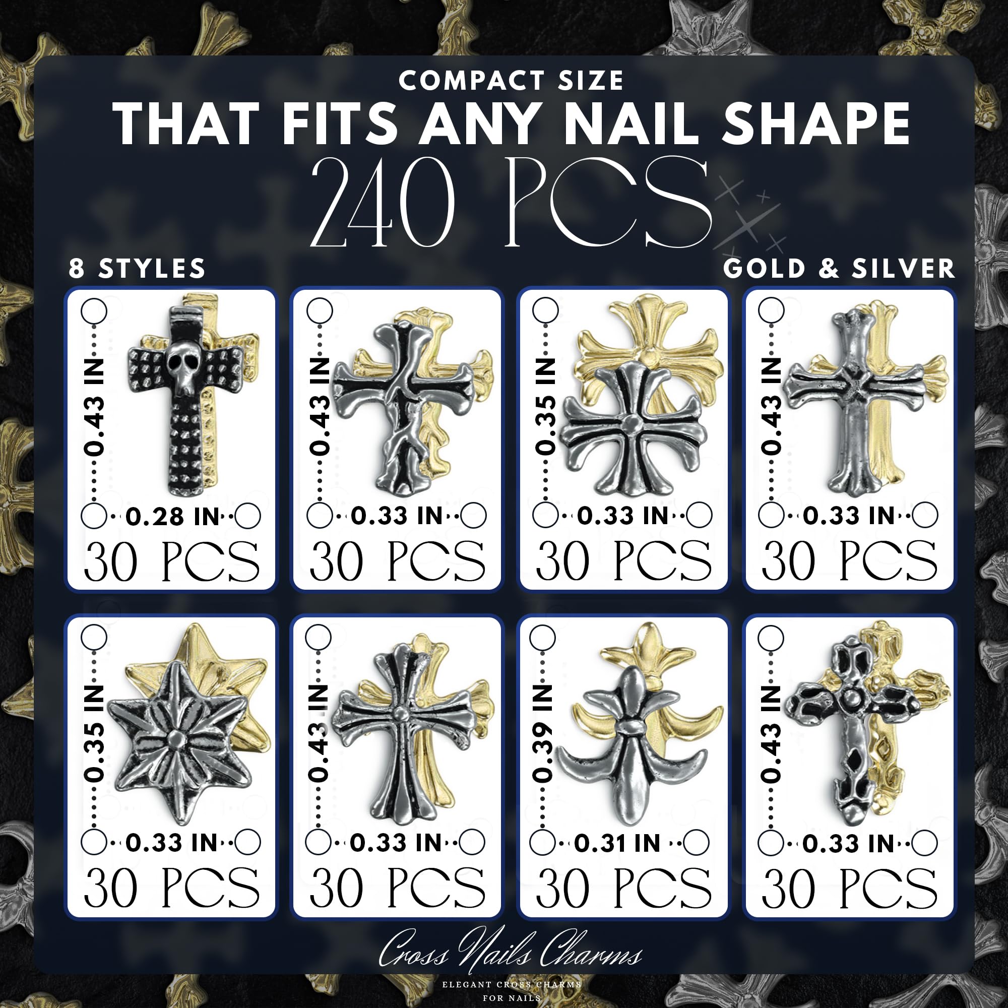 Charms croix 3D ZOKLU argentés et dorés, ajout élégant pour ongles.