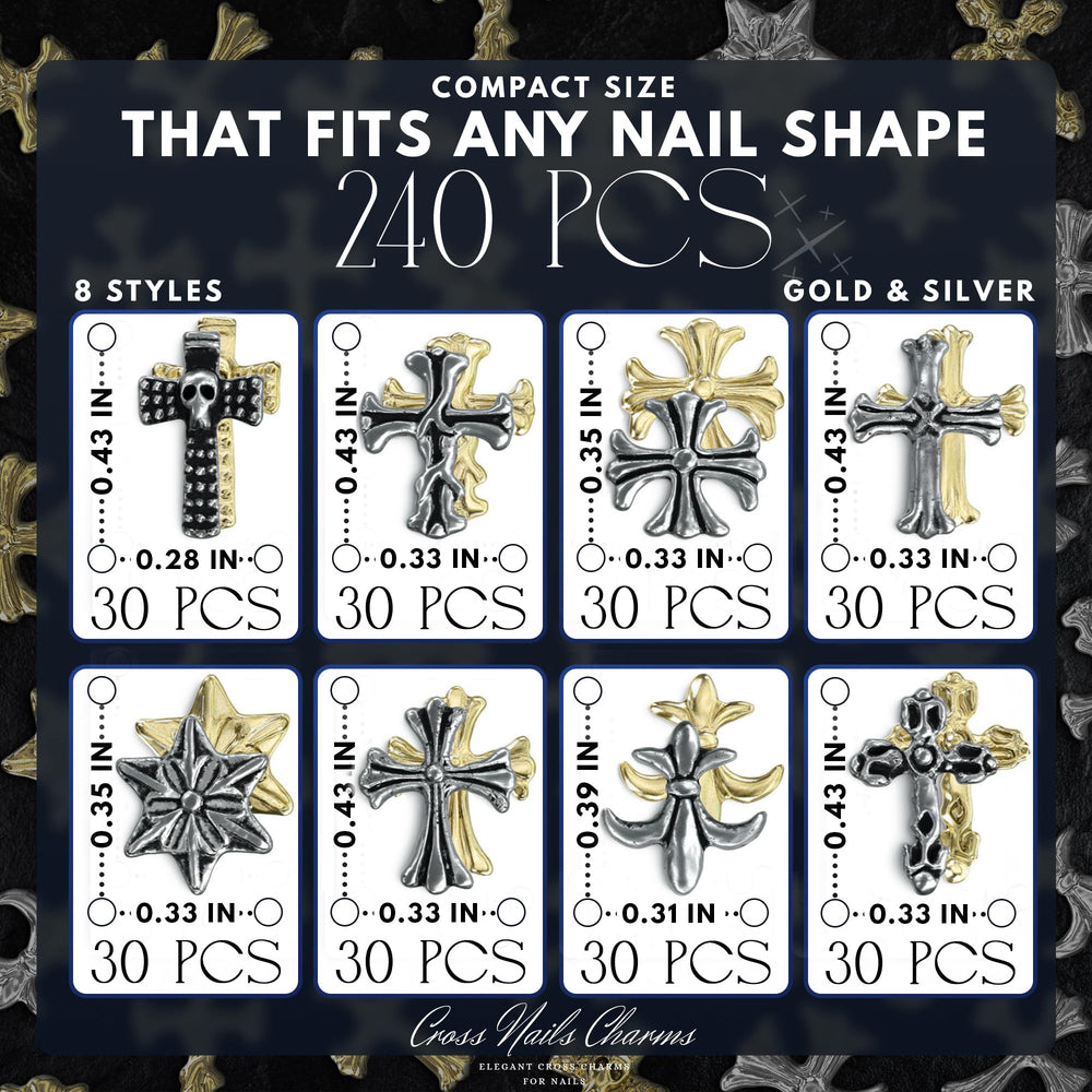 Charms croix 3D ZOKLU argentés et dorés, ajout élégant pour ongles.