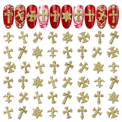 ZOKLU croix dorée pour ongles en trois dimensions, éclat doré et look élégant.