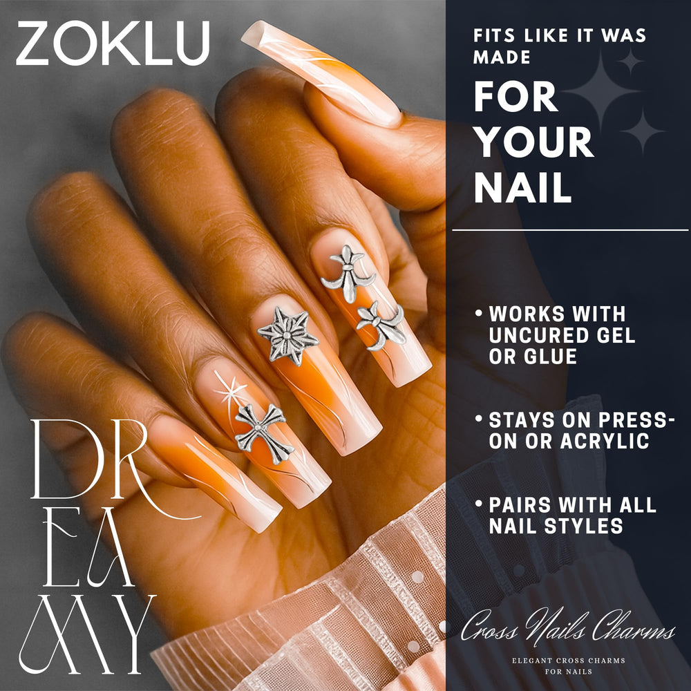 Croix de nail art ZOKLU durables, doré et argenté, réutilisables pour projets répétés.