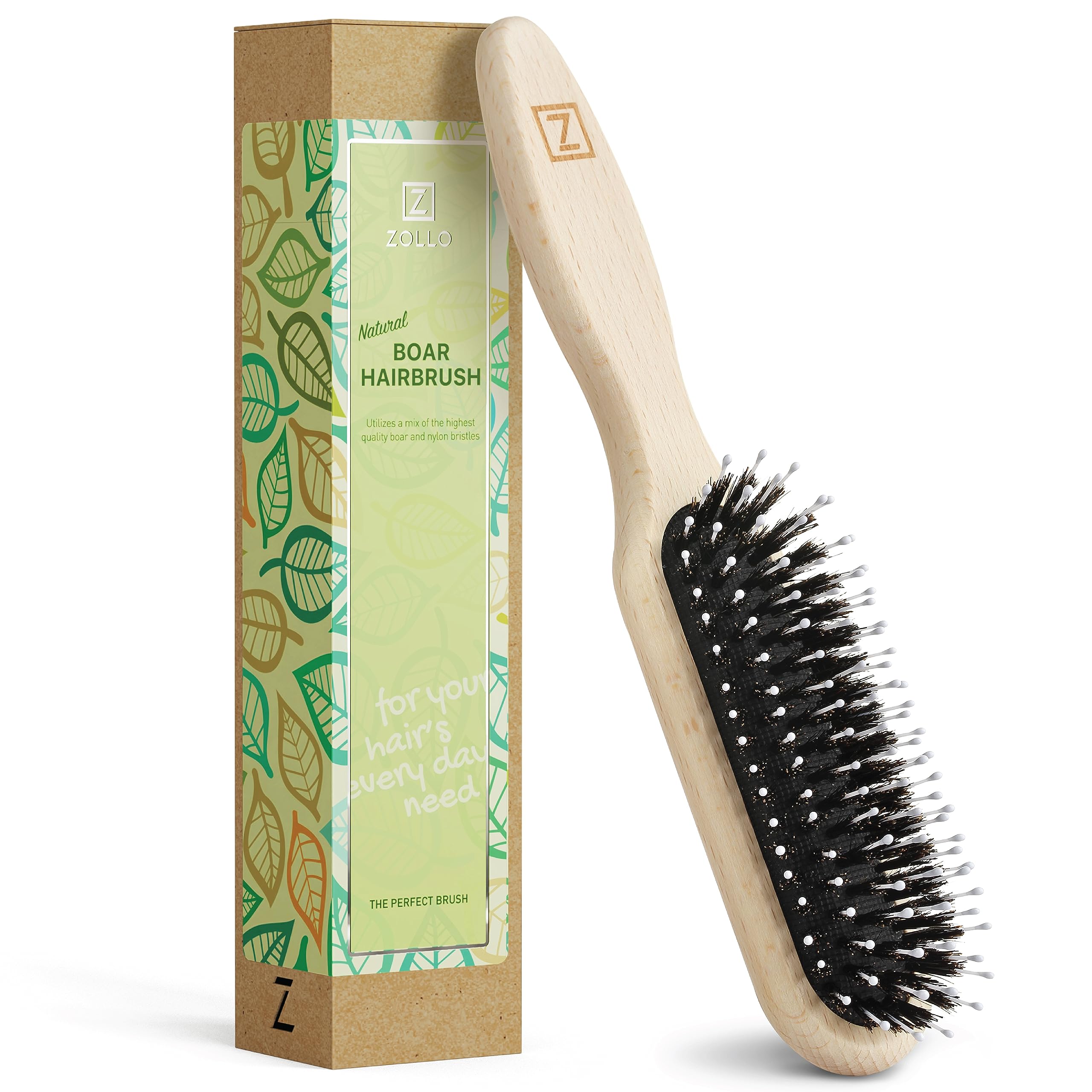 Brosse Zollo avec poils sanglier noir démêle en douceur et ravive les cheveux
