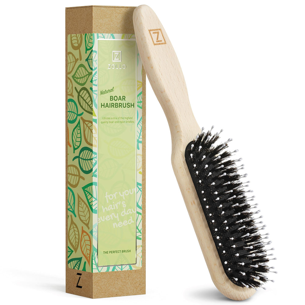 Brosse Zollo avec poils sanglier noir démêle en douceur et ravive les cheveux