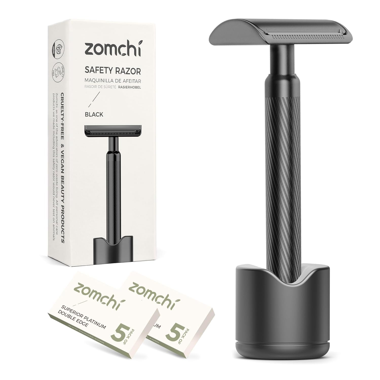 ZOMCHI rasoir double tranchant noir mat offrant un rasage précis