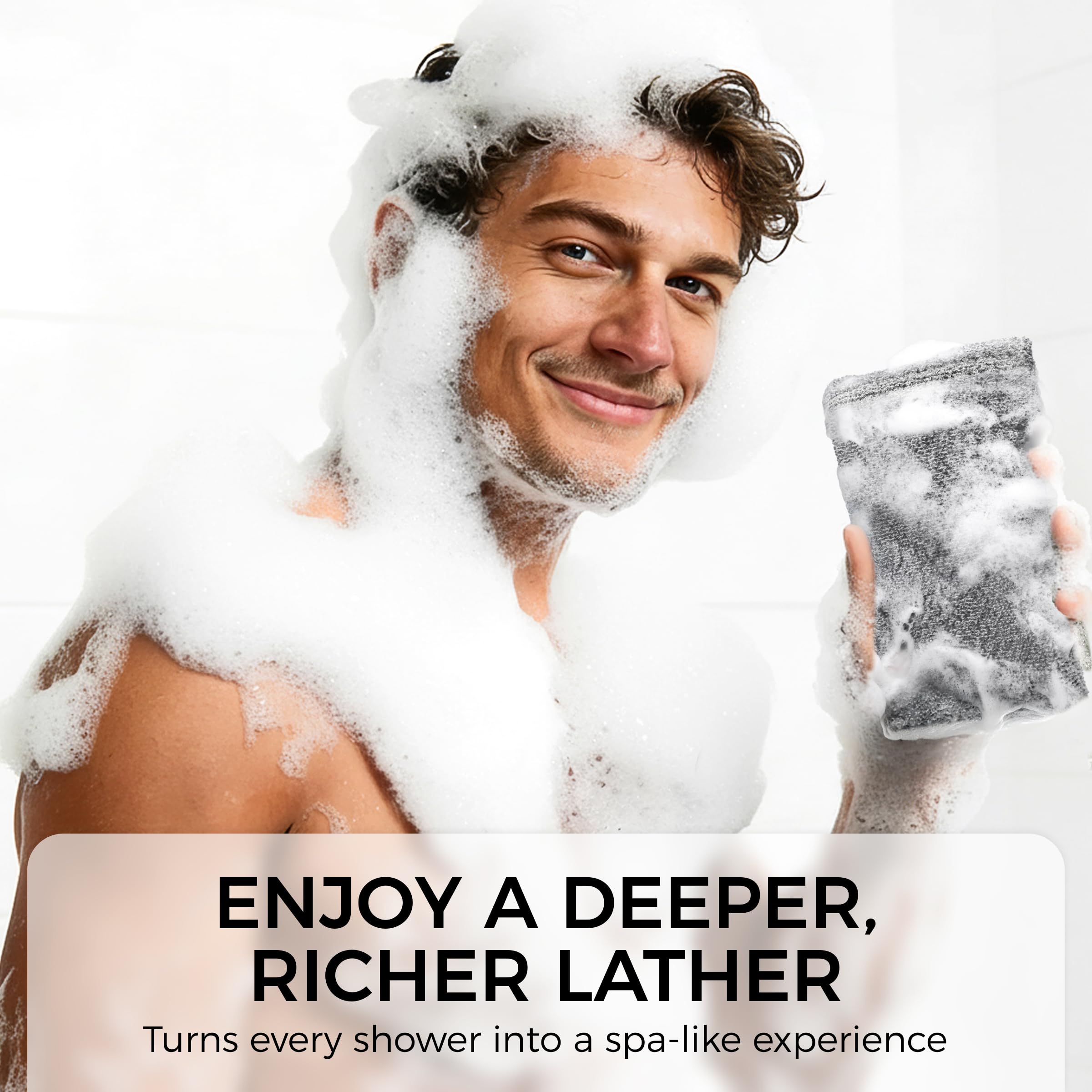 ZOMCHI éponge exfoliante, séchage rapide, gris, prête à sécher entre les douches.