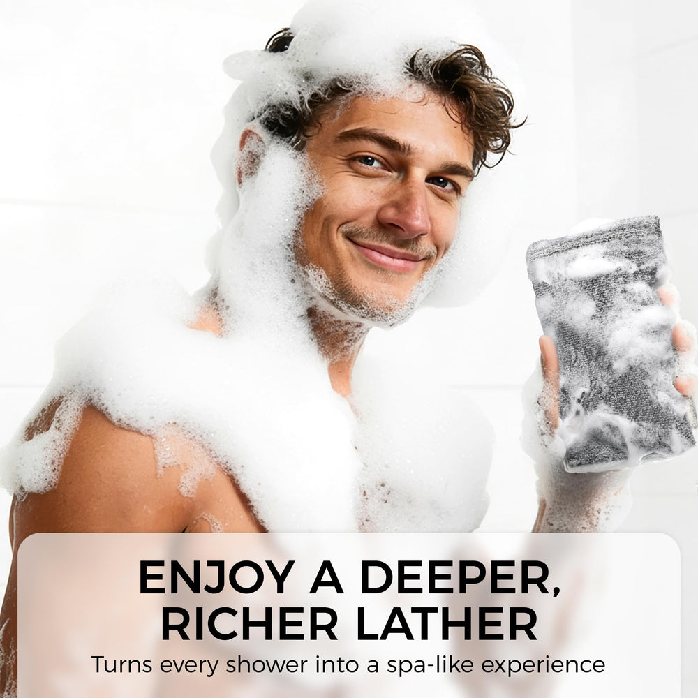 ZOMCHI éponge exfoliante, séchage rapide, gris, prête à sécher entre les douches.