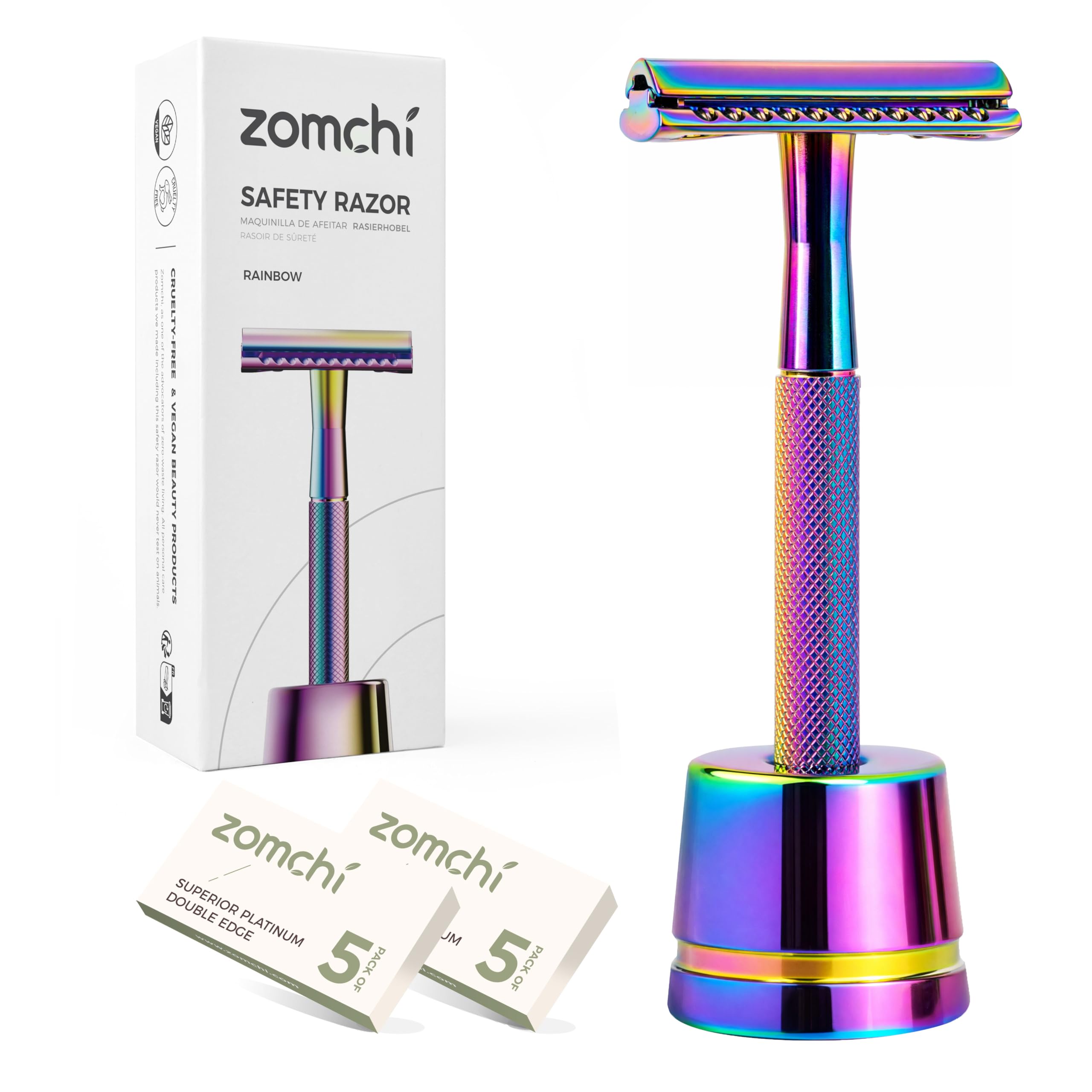 Rasoir ZOMCHI pour femmes avec support arc-en-ciel, rangement élégant