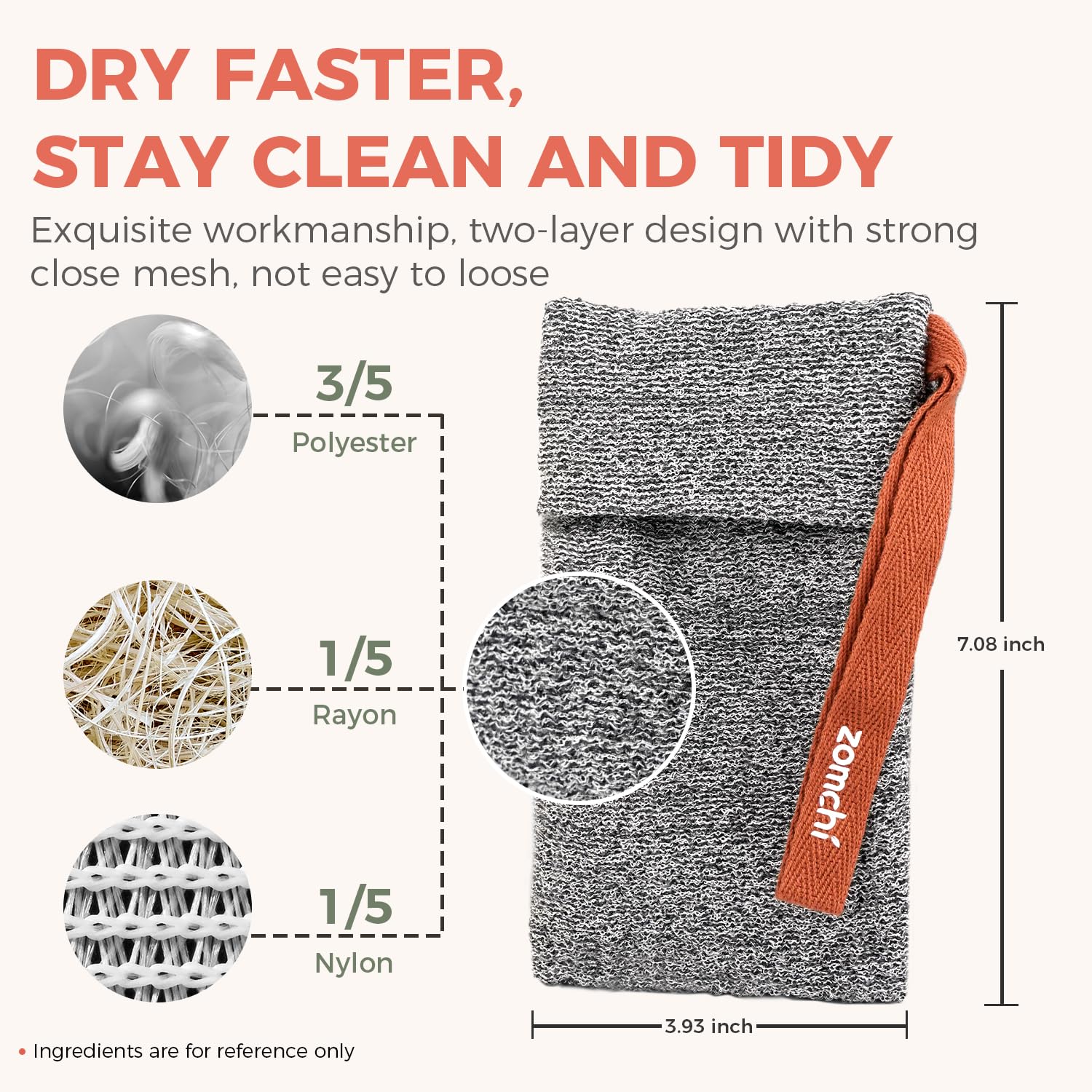 ZOMCHI sac exfoliant poignee douche empêche la chute et facilite le séchage.