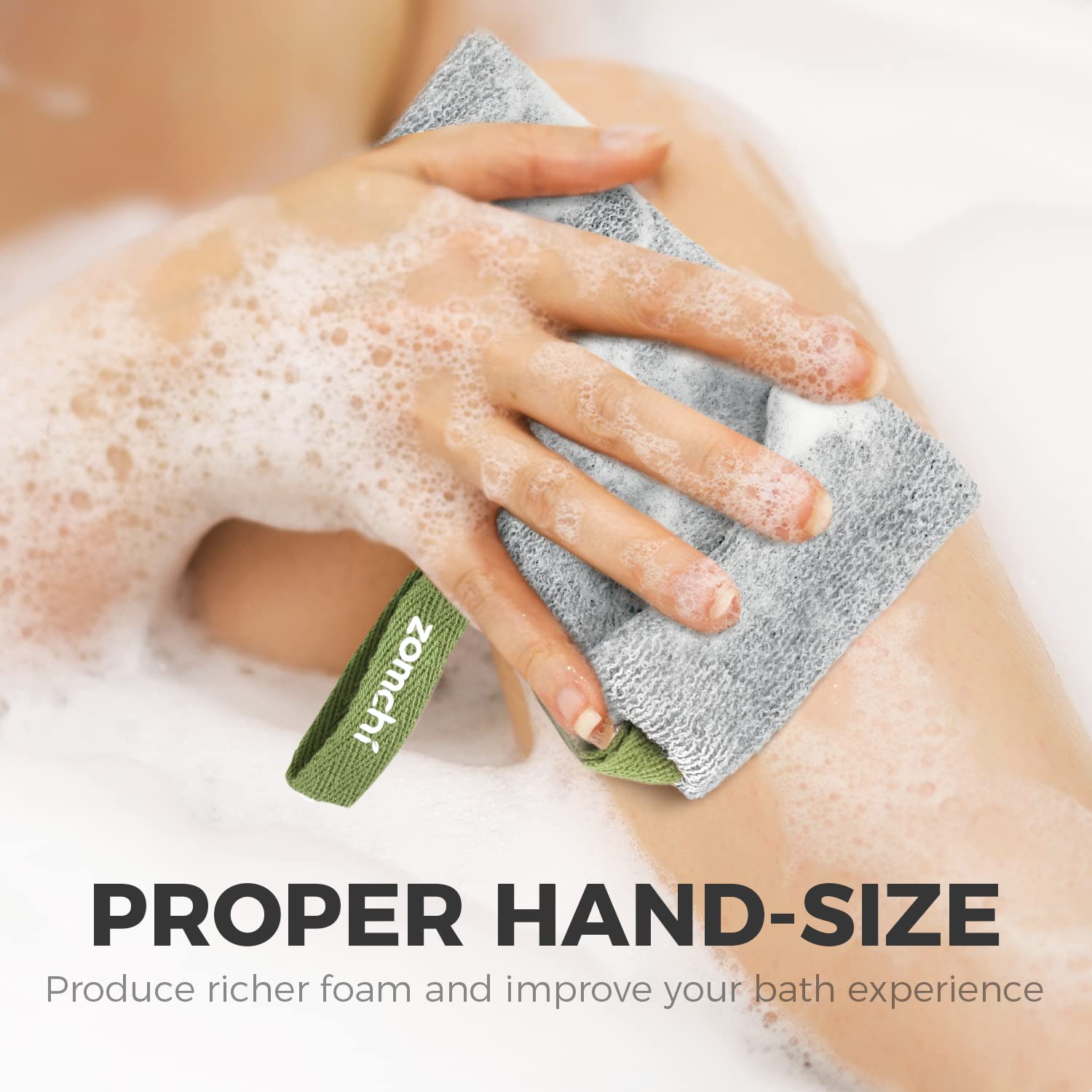 ZOMCHI sac à savon facilite le massage circulaire en douche pour une peau douce.