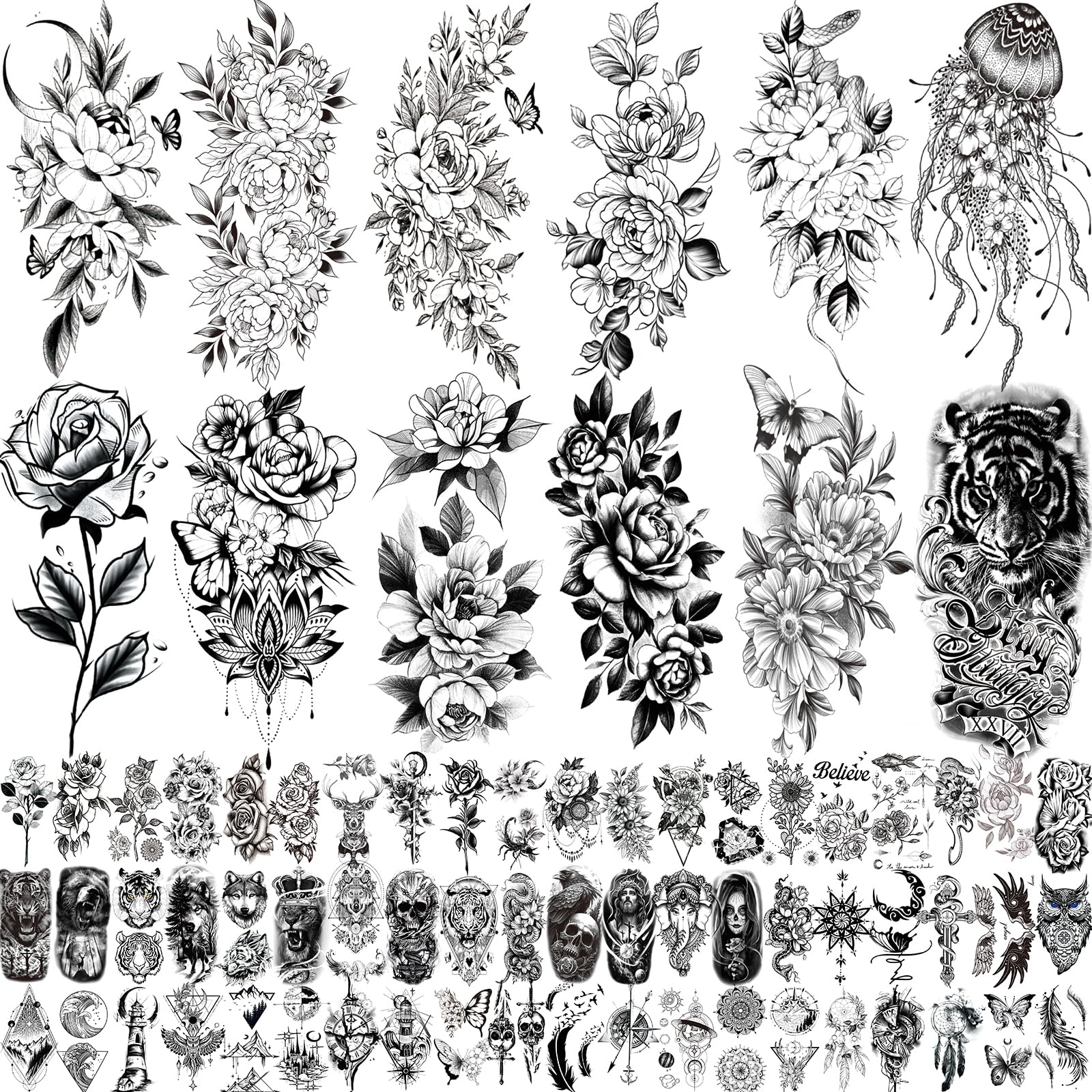 Tatouages temporaires Zomme 82 feuilles dans l emballage prêt à essayer.