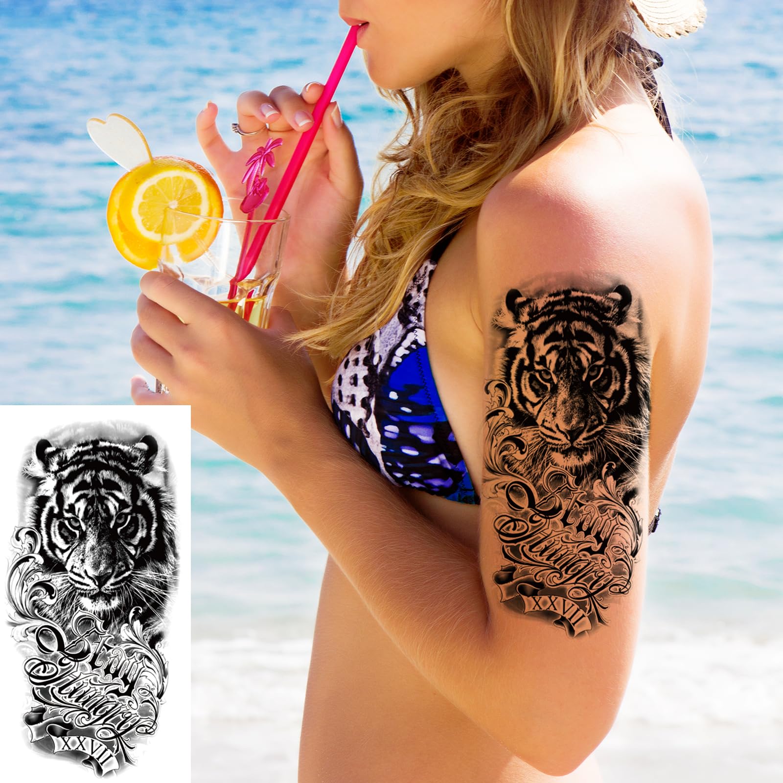 Tatouages Zomme 3D roses et pivoines sur grandes feuilles pour un effet réaliste.
