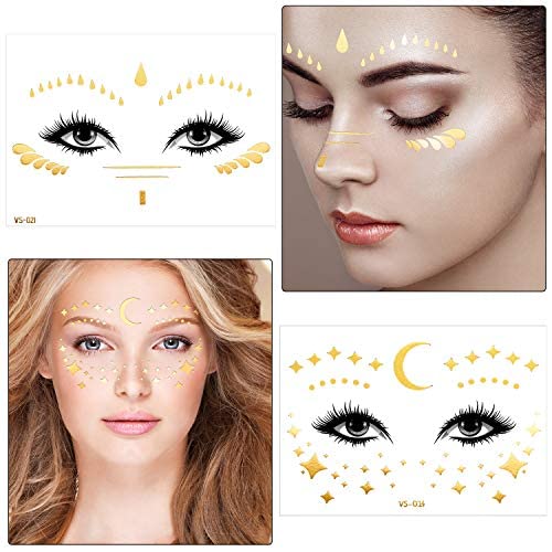 Zonon tatouages-or visage motif etoile filante: attire le regard et le style.