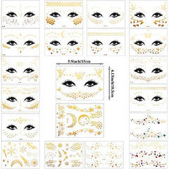 Zonon tatouages-or visage motif soleil-lune-etoile : brillance chic pour cosplay.