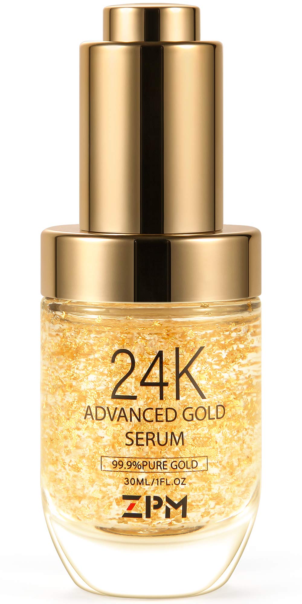 ZPM 24K Gold Serum bottle cap showcases luxury anti-aging care for daily use.