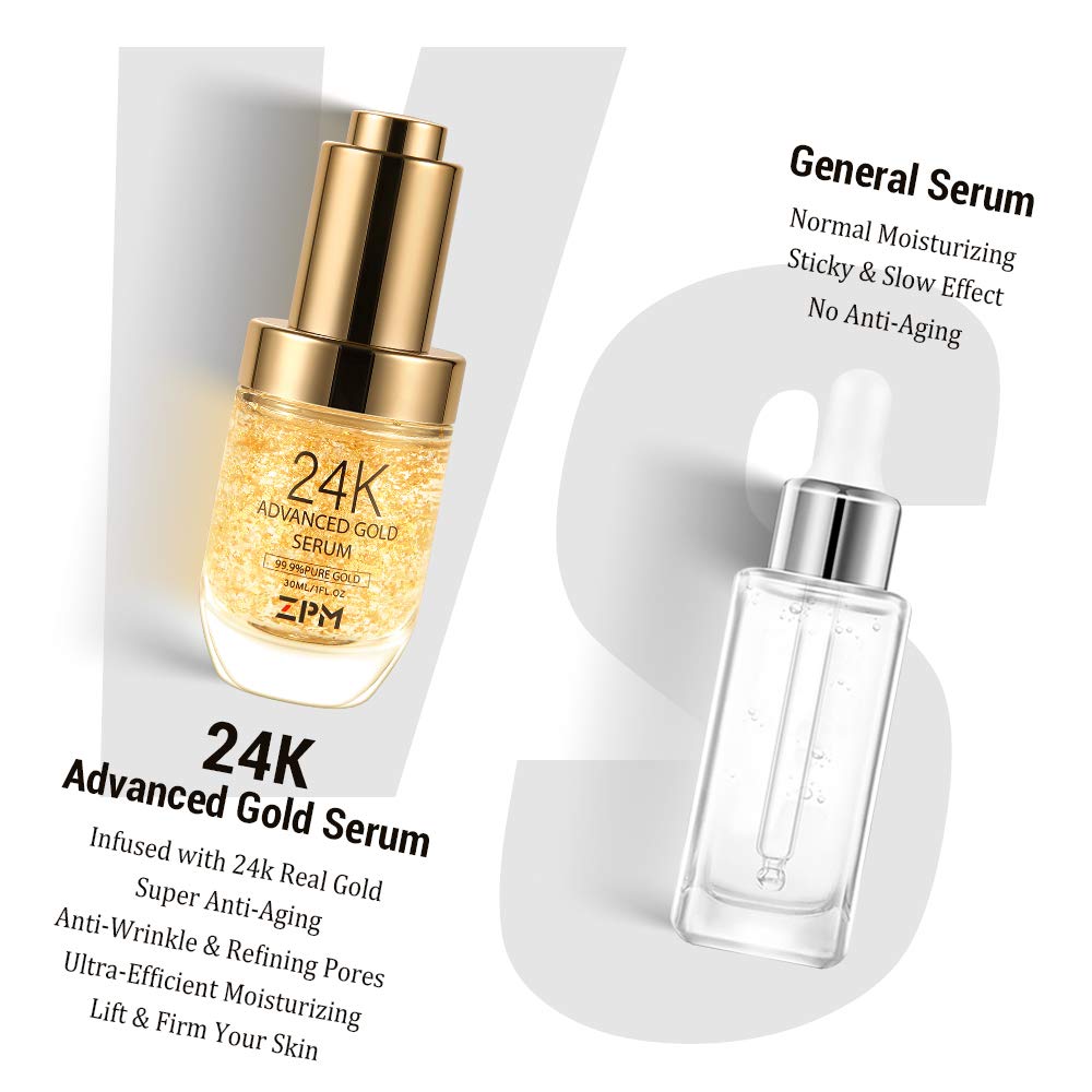 ZPM 24K Gold Serum night-use depiction suggests overnight hydration and renewal.