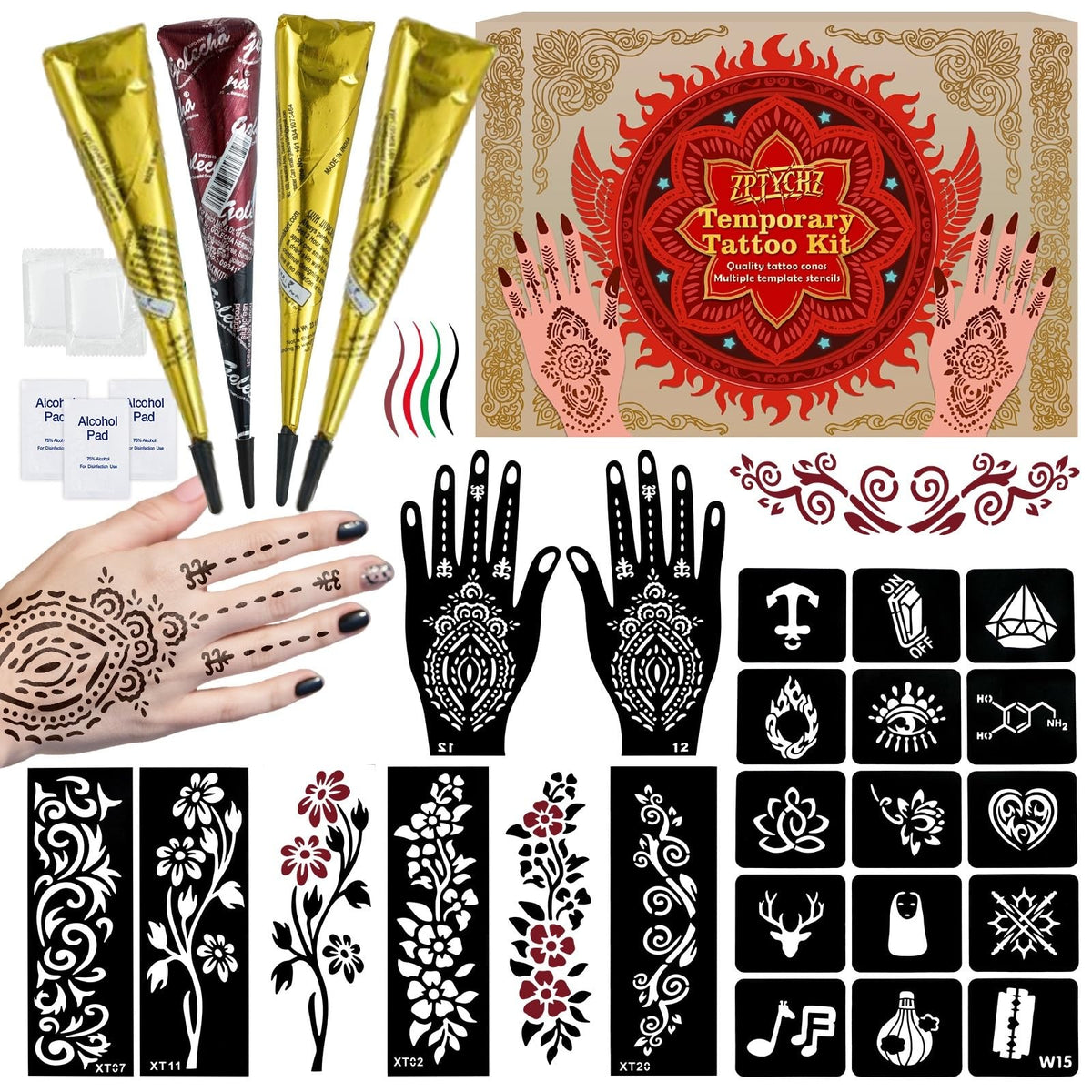 ZPTYCHZ kit pochoirs tatouage ensemble 4 pieces pour designs temporaires