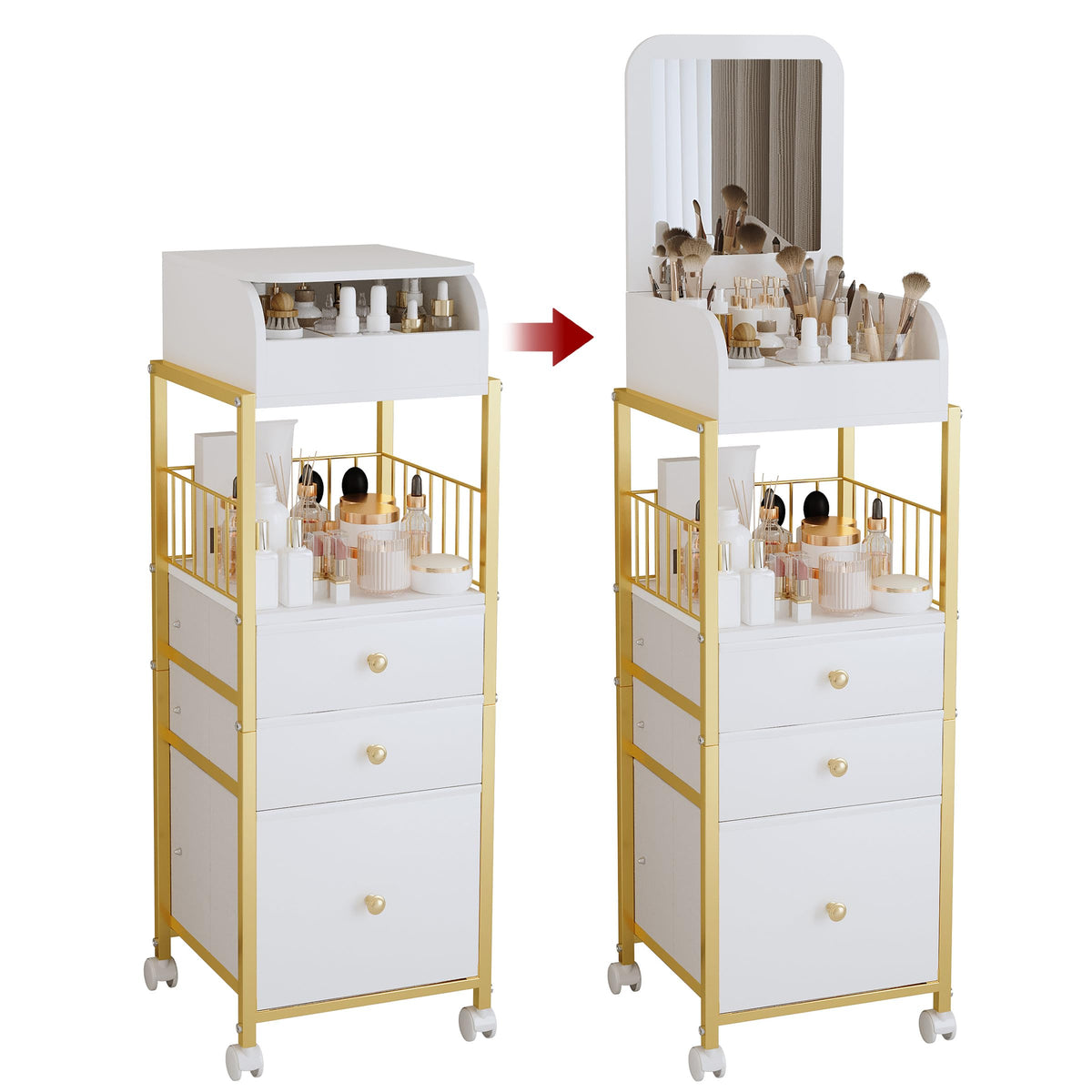 ZQUYAJ chariot maquillage miroir intégré, rangement pratique pour routine beauté.