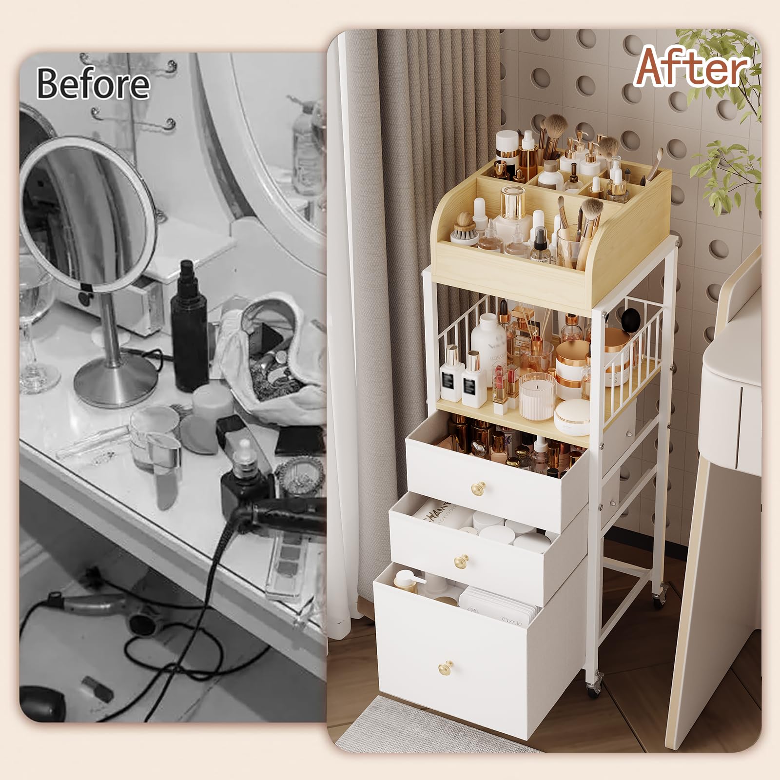 Chariot ZQUYAJ design blanc parfait pour coiffeuse et salle de bains.