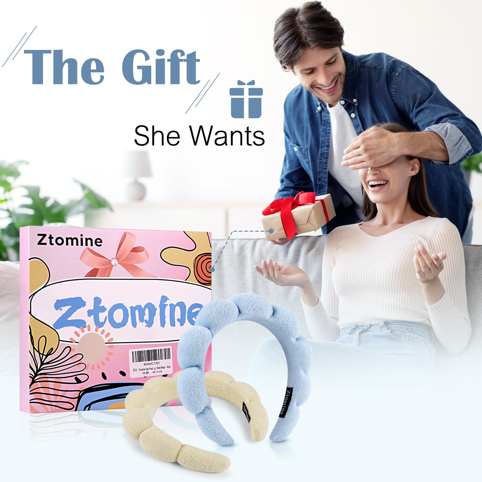 Bandeau spa Ztomine cadeau beauté, parfait pour moments de bien-être.