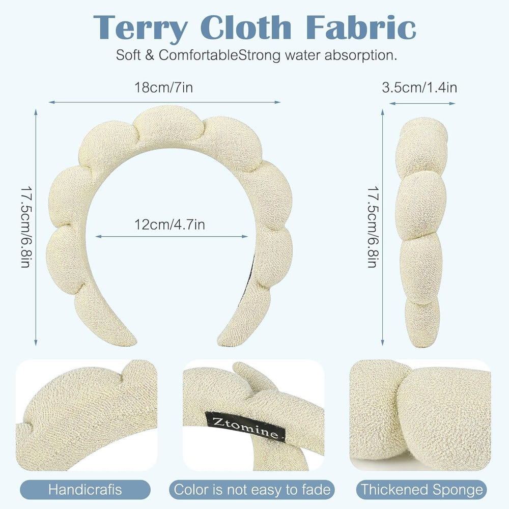 Bandeau Ztomine pour lavage visage en terry beige, absorbe les éclaboussures.