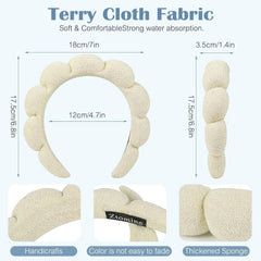 Bandeau Ztomine pour lavage visage en terry beige, absorbe les éclaboussures.