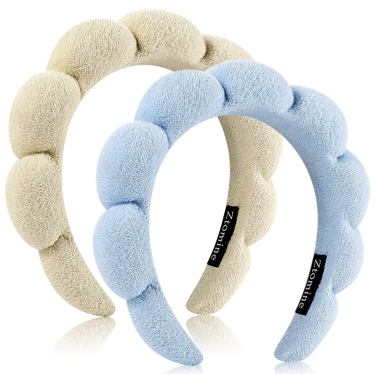 Bandeau spa Ztomine beige en terry absorbant, idéal pour le visage.