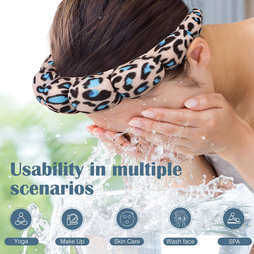 Bandeau Ztomine leopard croissant, parfait pour maquillage sans cheveux.
