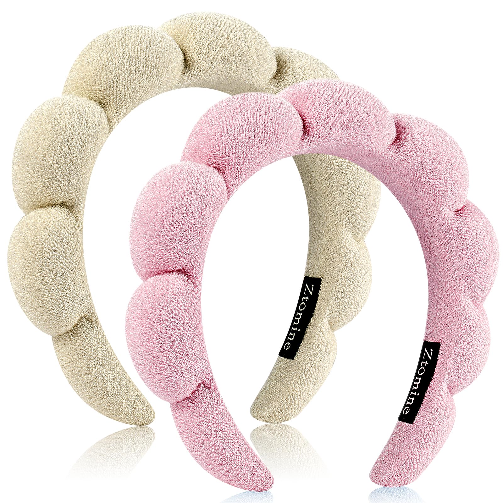 Bandeau Ztomine beige croissant en coton éponge absorbant protégeant les cheveux.