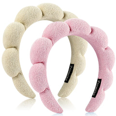 Bandeau Ztomine beige croissant en coton éponge absorbant protégeant les cheveux.