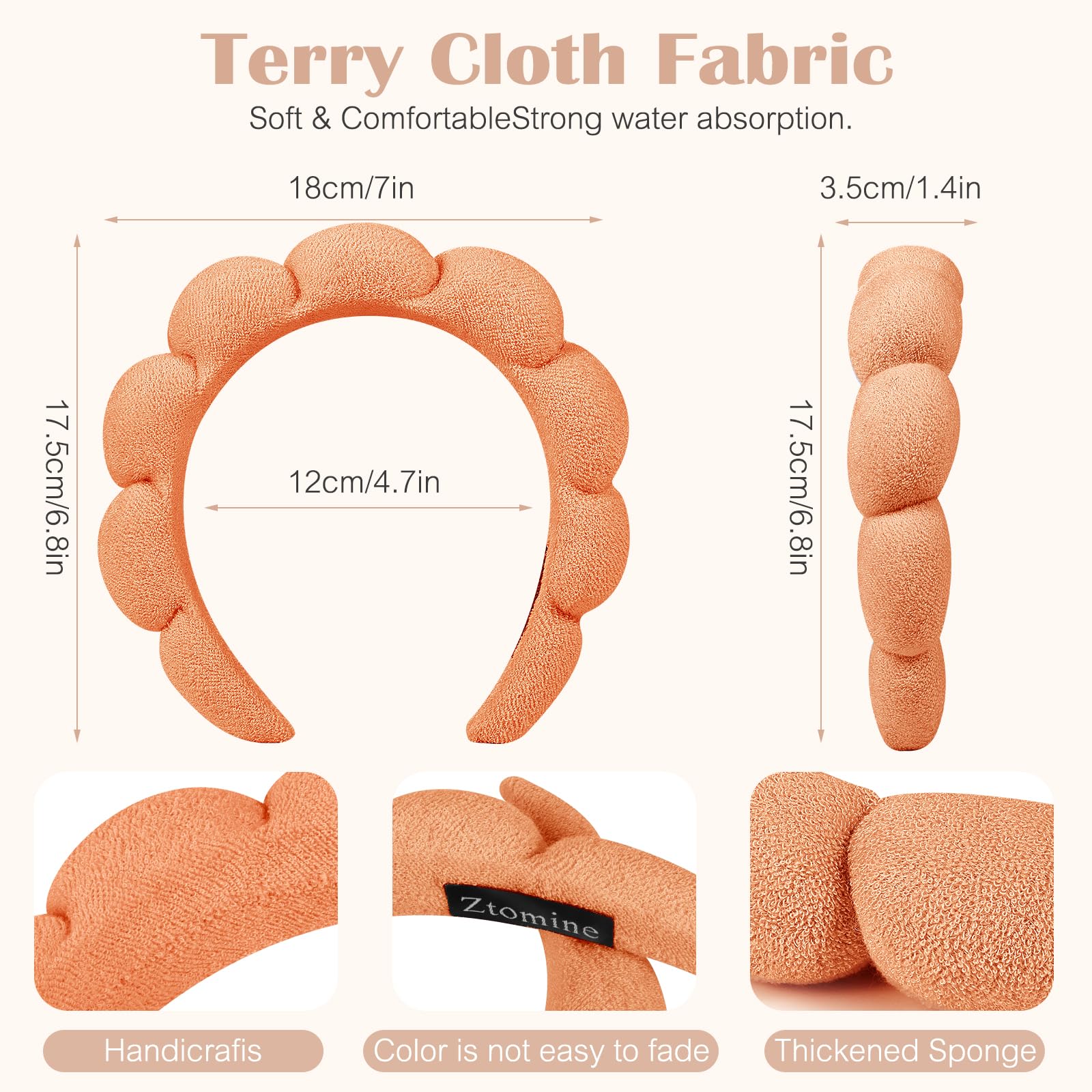 Bandeau Ztomine en coton épais absorbant, garde les cheveux au sec pendant le lavage du visage.
