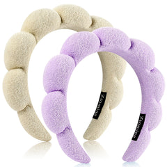 Bandeaux spa Ztomine beige et violet en lot, idéal pour les soins à domicile.