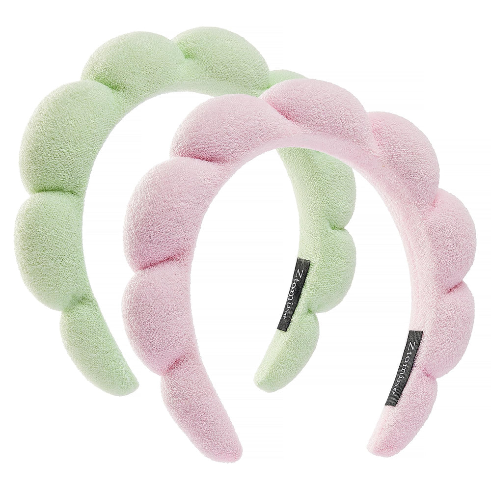 Bandeau spa Ztomine croissant rose pâle, maintien fiable lors du maquillage.