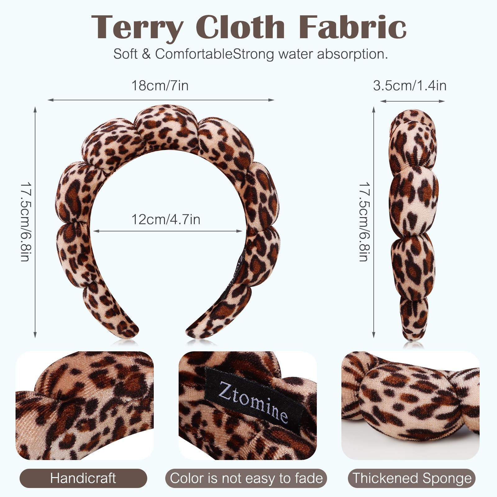 Détail tissu terry absorbant du bandeau Ztomine, idéal pour capturer les éclaboussures lors du lavage.