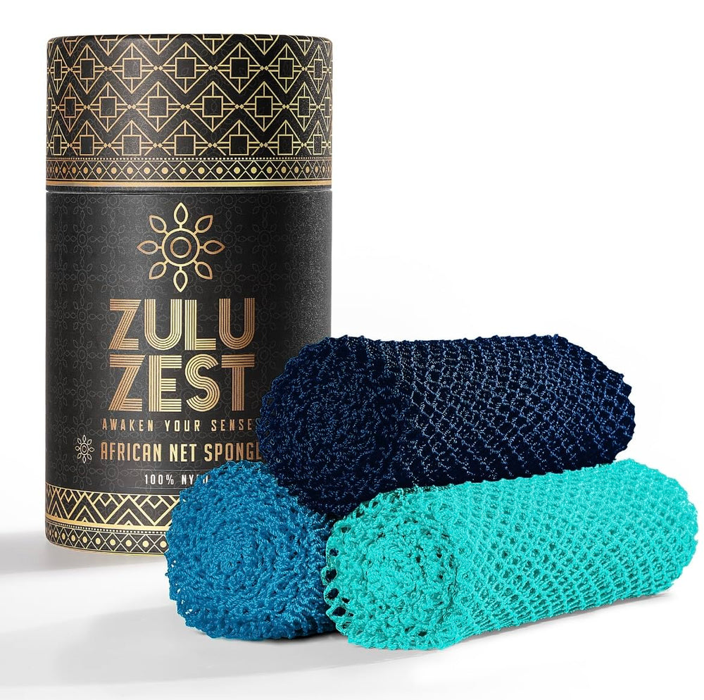 Éponge réseau africaine ZULU ZEST, lot de 3, couleur bleu foncé, usage quotidien.
