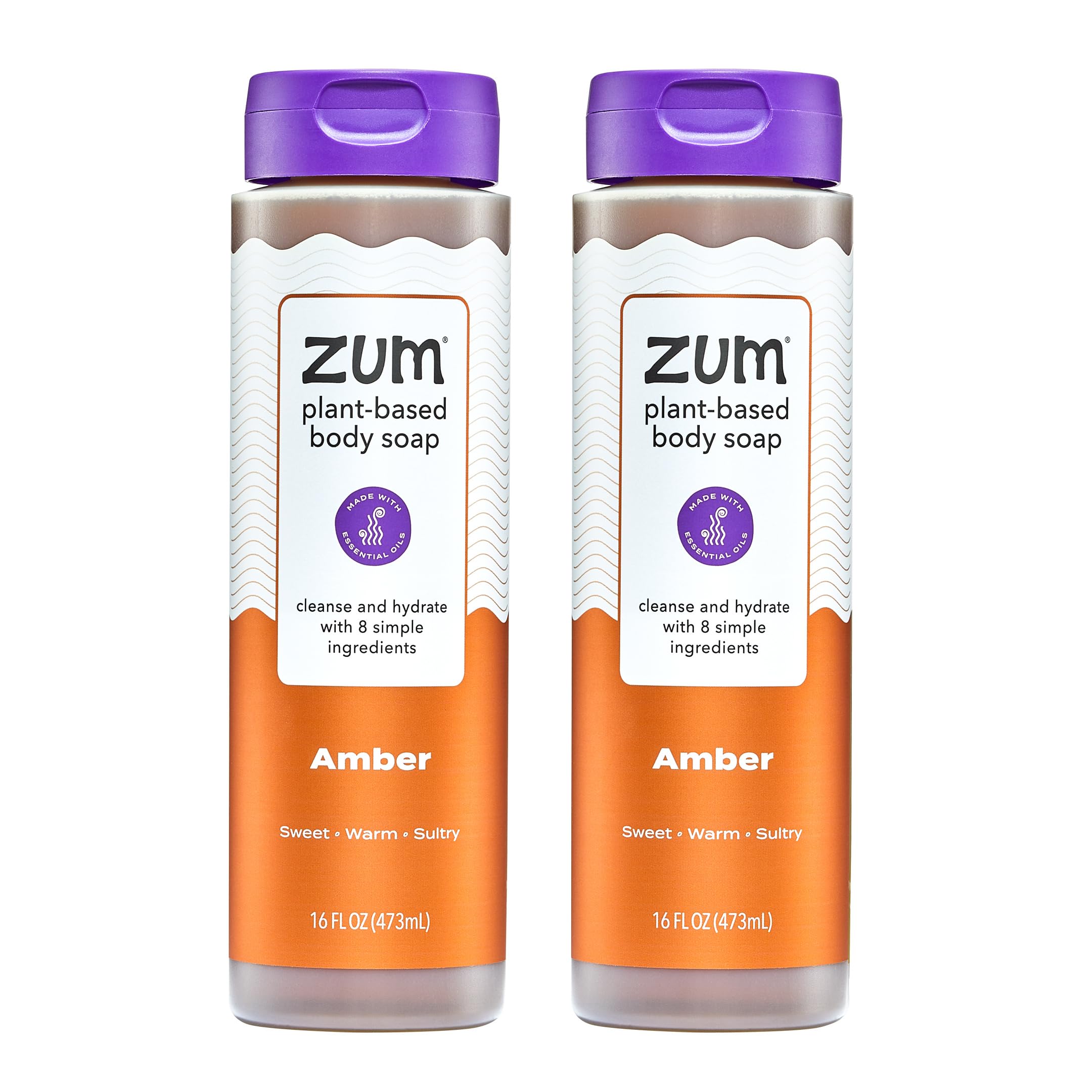 Zum Body Soap Amber bottle top view showing bold cleansing for daily care.