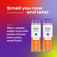 Zum Body Soap Amber label closeup highlights natural, cruelty-free ingredients.