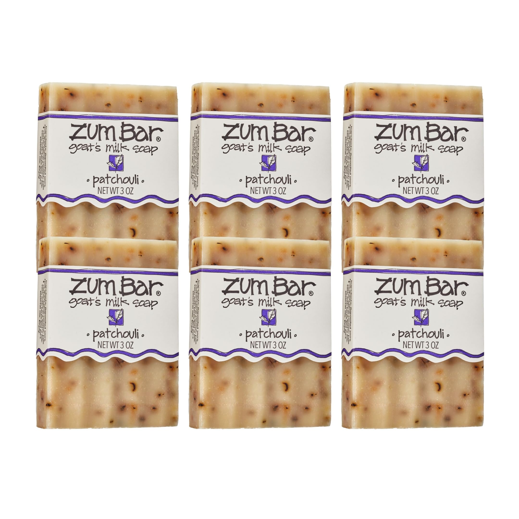 Zum patchouli savon lait chèvre barre ouverte, hydratation douce et parfum terreux.