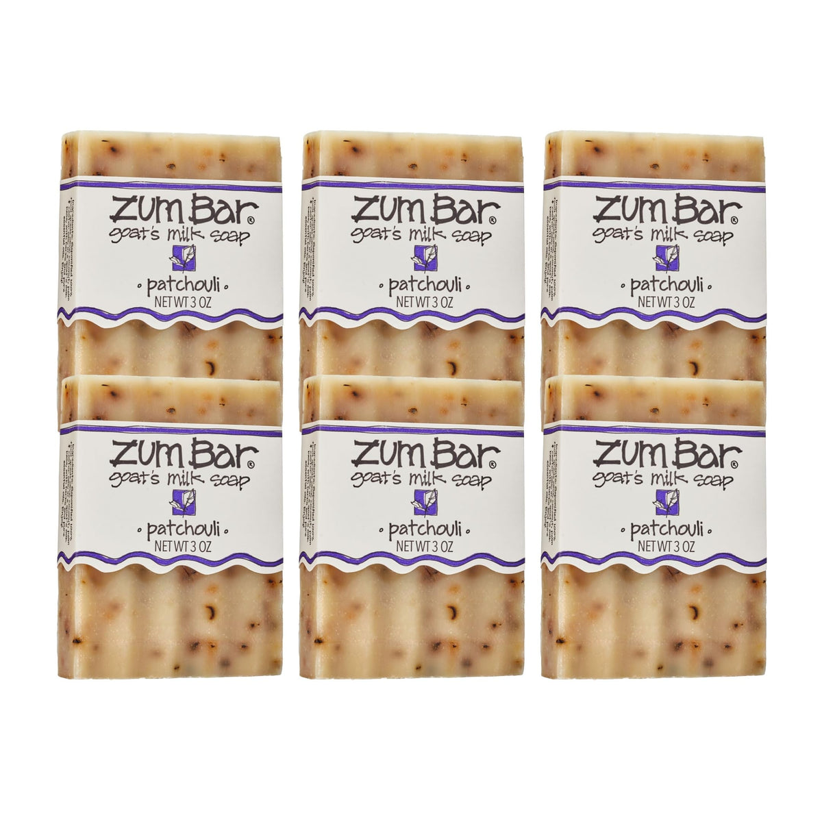 Zum patchouli savon lait chèvre barre ouverte, hydratation douce et parfum terreux.