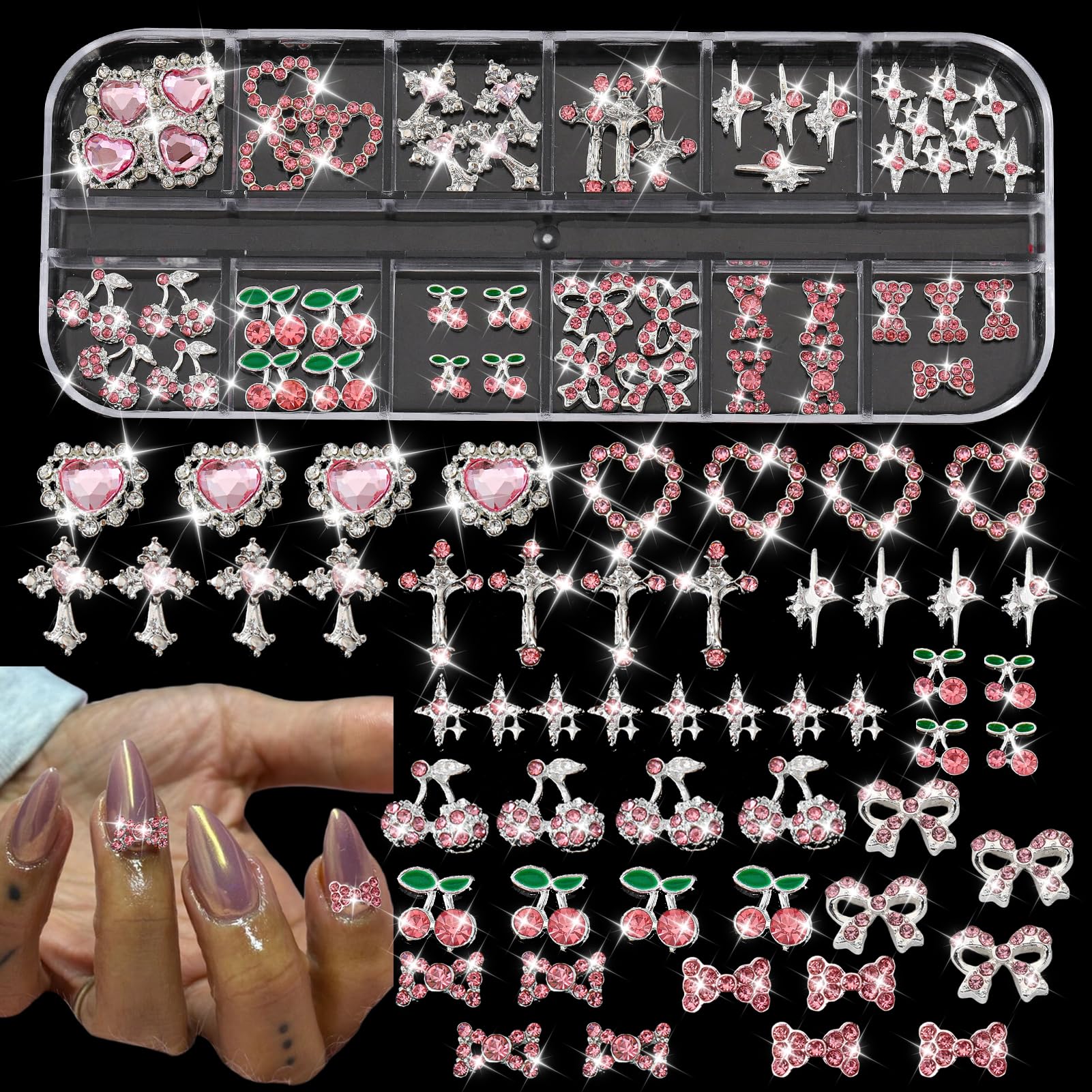 ZUMILLMN charme noeud rose argent, parfait pour un art des ongles élégant.