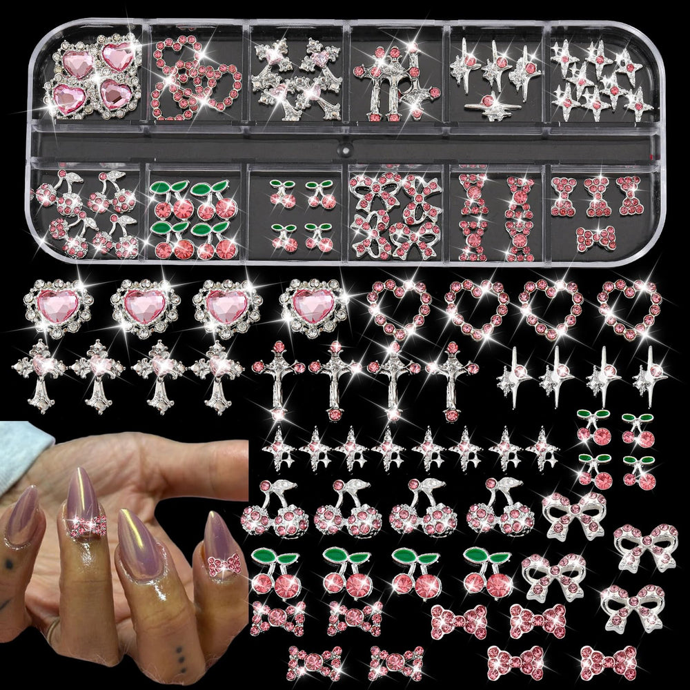 ZUMILLMN charme noeud rose argent, parfait pour un art des ongles élégant.