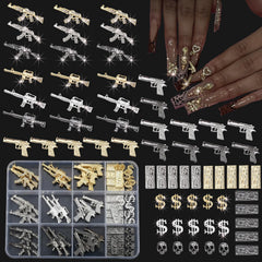 Charms ZUMILLMN ongles 3D dollars alliage doré, look élégant et durable pour manucure.