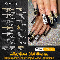 Charms ZUMILLMN ongles 3D pièces d’or, décor raffiné et scintillant pour manucure.