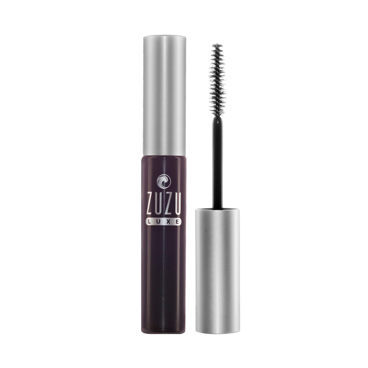 Mascara ZUZU LUXE Espresso avec brosse nylon pour longueur et courbe.